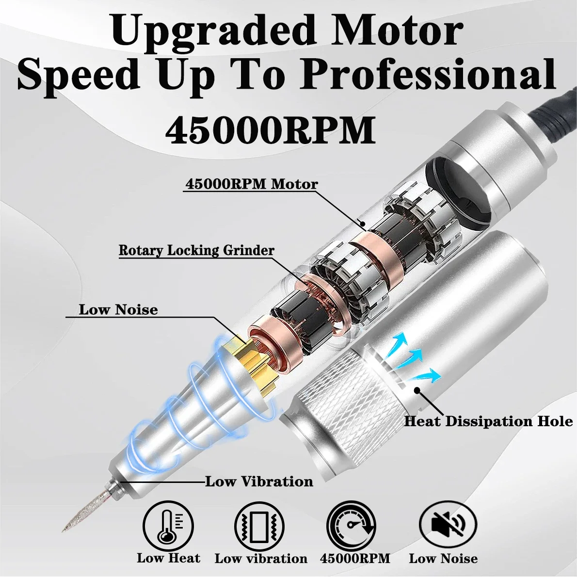 45000 RPM elektrische nagelboormachine LED-display oplaadbare nagelschuurmachine voor gelnagelpolijsten thuis salon manicure gereedschap