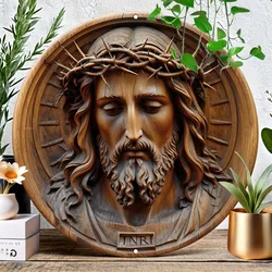 Vintage Jesus Round Aluminum Wall Art, UV-Resistant Vibrant Colors, Pre-Drilled for Easy Hanging, Perfect for Home, Office Decor