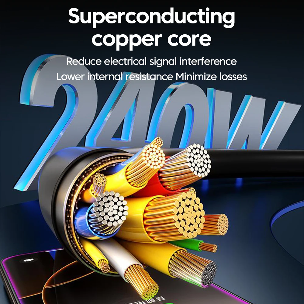 Elough 240W سيليكون شاشة ديجيتال مزدوجة TYPE-C كابل شحن سريع آيفون 15 16 سامسونج اللوحية أجهزة الكمبيوتر المحمولة الخ