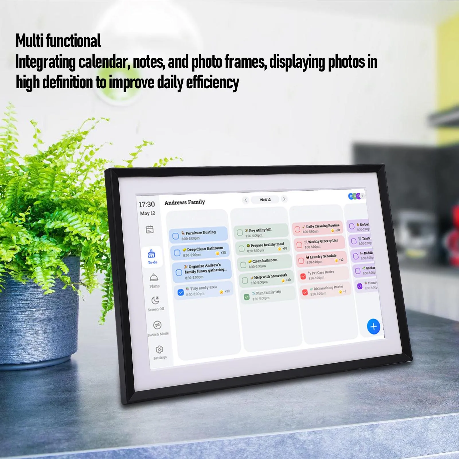 Calendrier numérique intelligent de 10.1 pouces, écran tactile HD, planificateur familial, cadre photo numérique pour une planification quotidienne sans couture