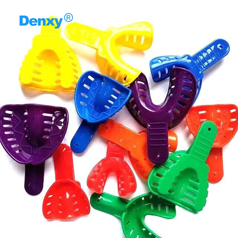 DENXY 12 Stück/Beutel Dental Einweg-Abdrucklöffel Bunte Kunststoffmaterialien Zahnhalter Zahnprothesenmodell Zahnarztwerkzeuge – Detail 3