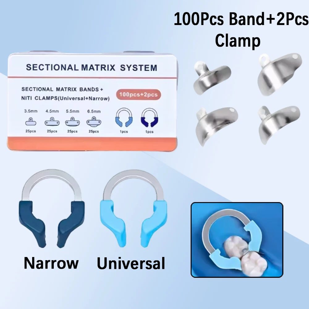 

Professional Restorative Dentistry Kit 102 PCS Metal Matrix Bands and NiTi Clamping Rings for Sectional Matrix System