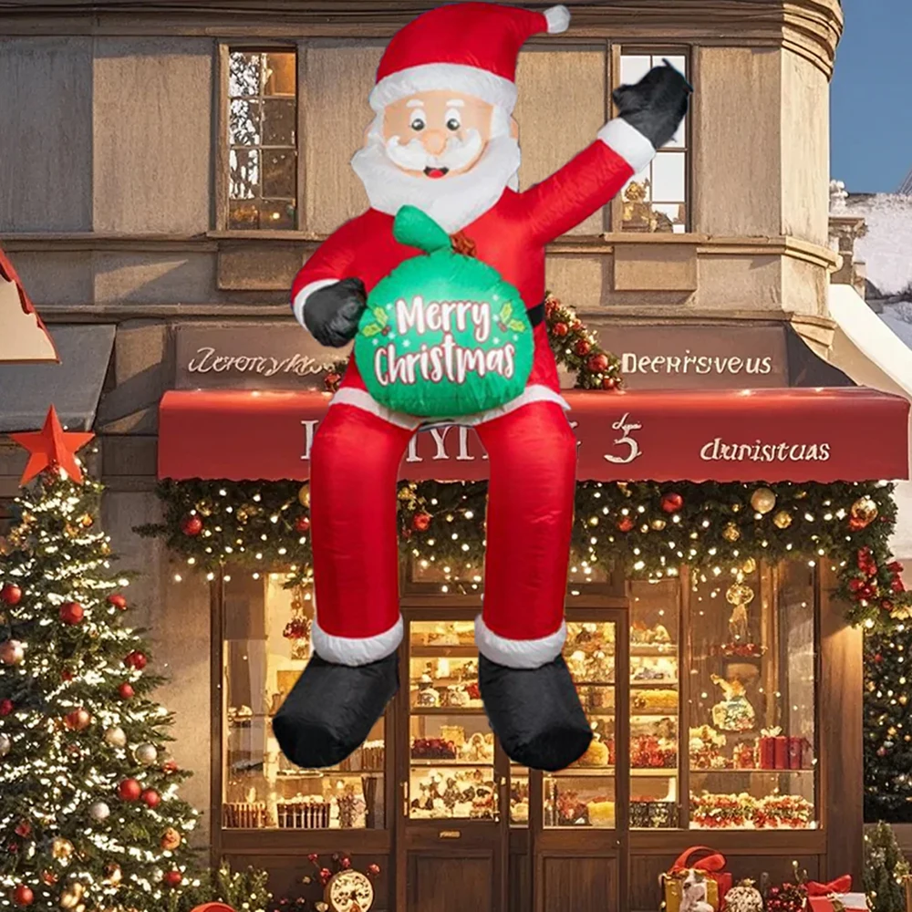 

New 6.23FT Christmas Sitting Santa Claus Inflatables Toys Built-in LED Lights Christmas Outdoor Decorations Santa Hold Gift Bag