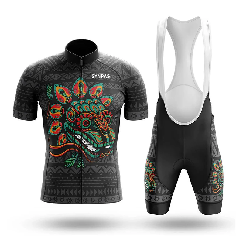 SYNPAS Men’s Cycling Jersey Bib Shorts Set MTB Road Bike Racing Suit Breathable Quick Dry Bicycle Sportswear Outfit