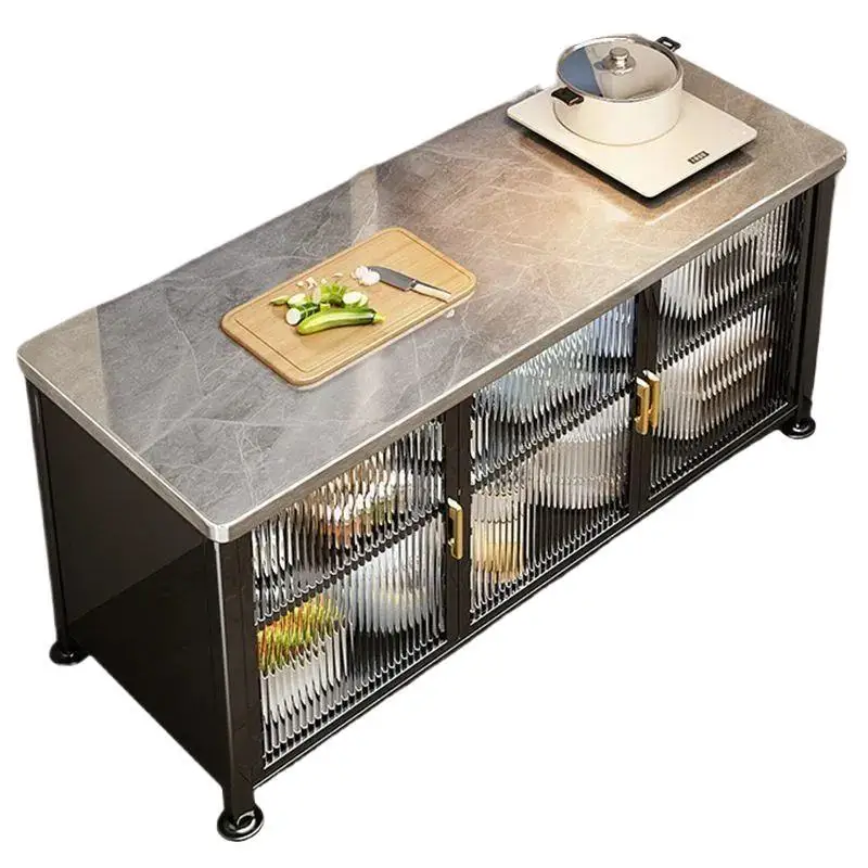 

Kitchen Cupboard Double Door Slate Desktop Three-layer Cupboard Multi-layer Locker Large Capacity Side Cabinet Metal