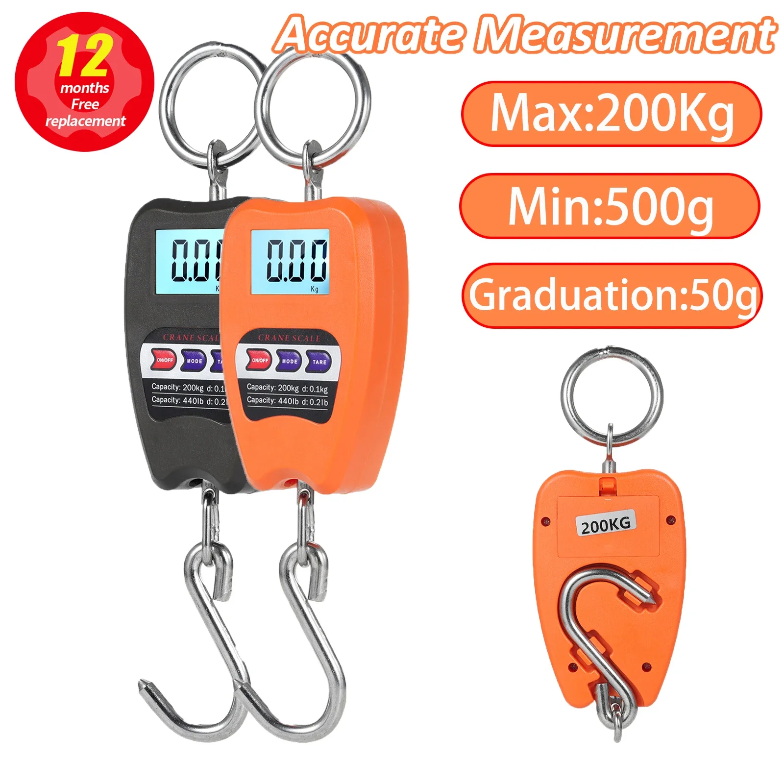 440lb Digital Hanging Scale with Accurate Sensors 200Kg Crane Scale with Hooks for Farm Hunting Fishing Outdoor Large Luggage