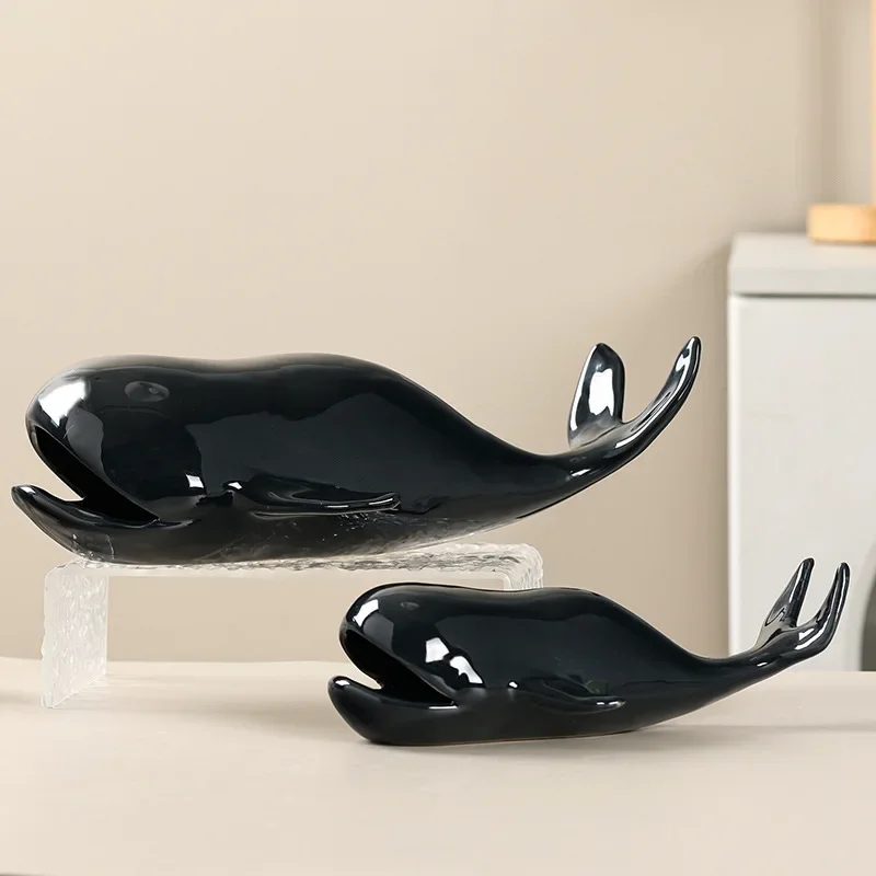 X22Ceramic Handicrafts Simulated Animal Statues Ocean Shark Dolphin Whale Black Fish Decorative Figurines Home Decoration