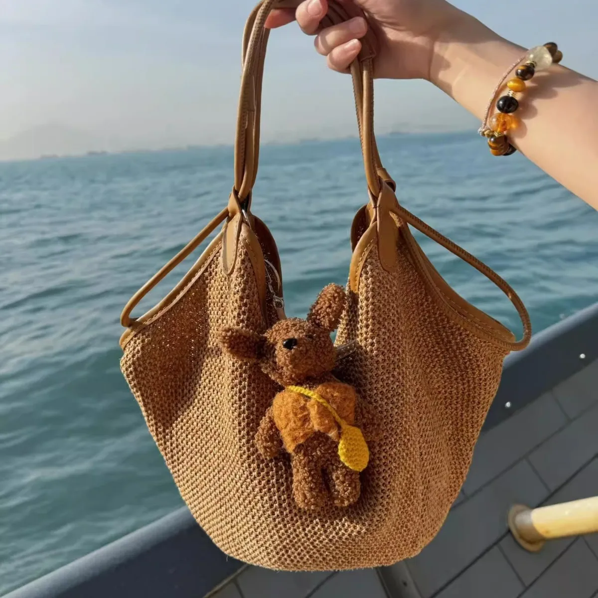 

Тканая большая сумка для французских каникул 2025 года — большая сумка через плечо в стиле бохо, повседневная женская сумка через плечо