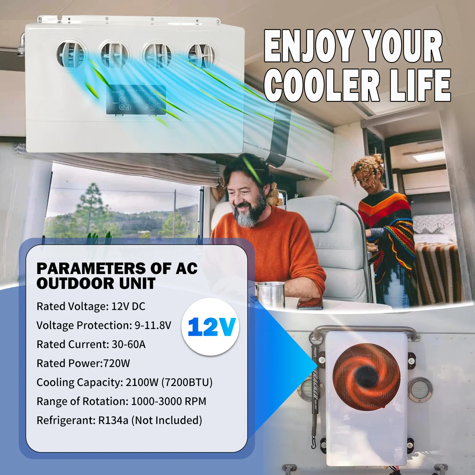 مكيف هواء بنظام سبليت كهربائي 12000BTU للاستخدام للسيارات وحدة تيار متردد لوقوف السيارات لشاحنة RV متنقل حافلة شاحنة تخييم جرار #3