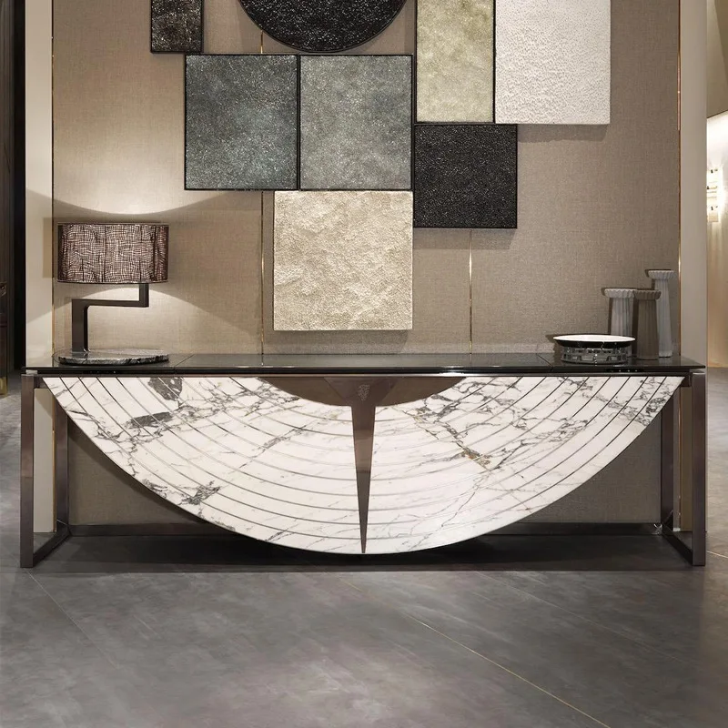Xuanguantai Villa Large Flat Floor Narrow Table Marble Partition Decoration Entrance Cabinet Metal Light Luxury