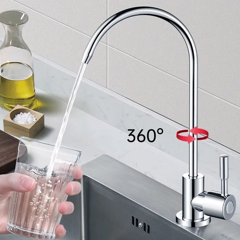 Kitchen Faucet 304 Stainless Steel Water Direct Drinking Pure Water Dispenser Rotatable Sit-stand 4 Points Single Cold Faucet
