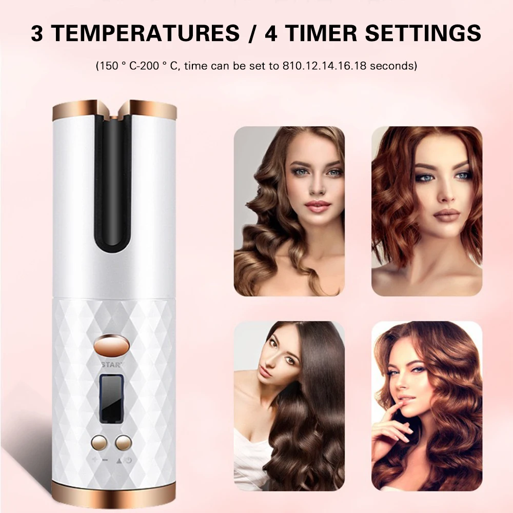 ชาร์จ Curler อัตโนมัติด้วยจอแสดงผล Lcd แบบพกพาผู้หญิง Curling เหล็กหมุน Curling Wand ผมจัดแต่งทรงผมเครื่องมือ