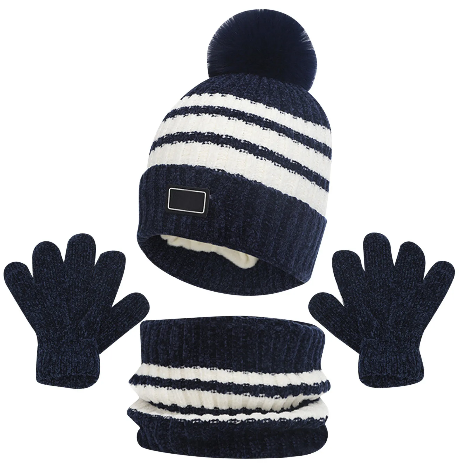 3 Stuks Winter Baby Muts Sjaal Handschoenen Set Effen Kleur Peuter Muts Schattige Pompom Gebreide Hoeden Outdoor Warme Baby Accessoires 1-5y