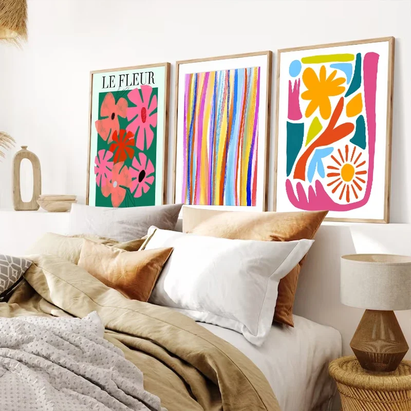 

Colorful Floral Lines Bold Wall Art Prints Abstract Minimalist Gallery Wall Poster Bedroom Decor Canvas Painting