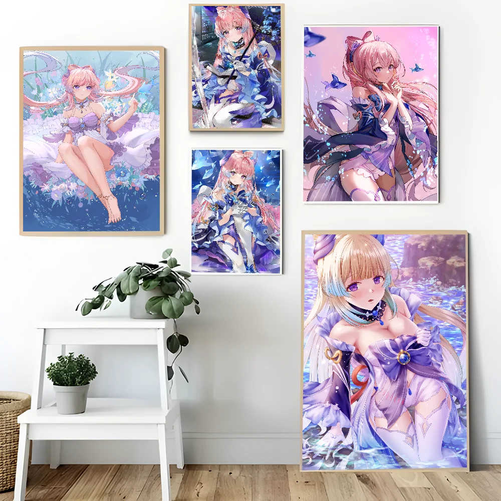 Anime Genshin Impact Sangonomiya Kokomi Movie Sticky Posters Retro Kraft Paper Sticker DIY Room Bar Cafe Art Wall Painting