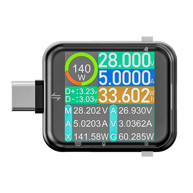 T3 USB-C Tester Digital Voltage Current Tester Power Meter Music Spectrum Analyzer Decibel Meter Level And Barometer A