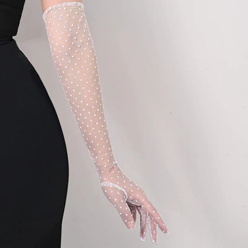 Vintage Black Round Dot Lace Gloves Cosplay Sexy Mesh Thin Photo Wedding Dress Photography Accessories Women\'s Summer Sunscreen