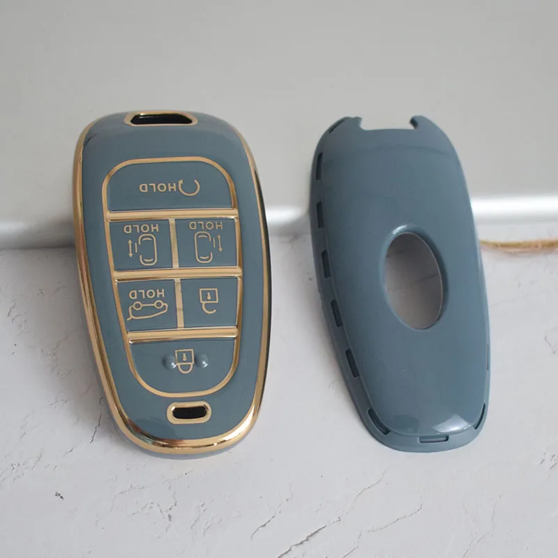 New Electroplated TPU Car Key Cover for Hyundai Santa Fe Tucson 2022 NEXO NX4 Atos Solaris Prime 2021 6 Button Premium Key Case