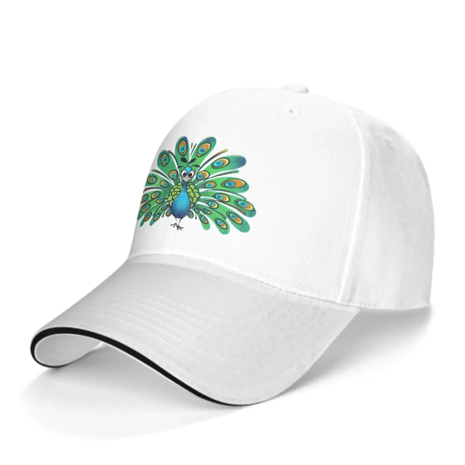 Peacock Adjustable Women Men Back Closure Caps Washed Sandwich Caps Sports Outdoor Baseball Hat