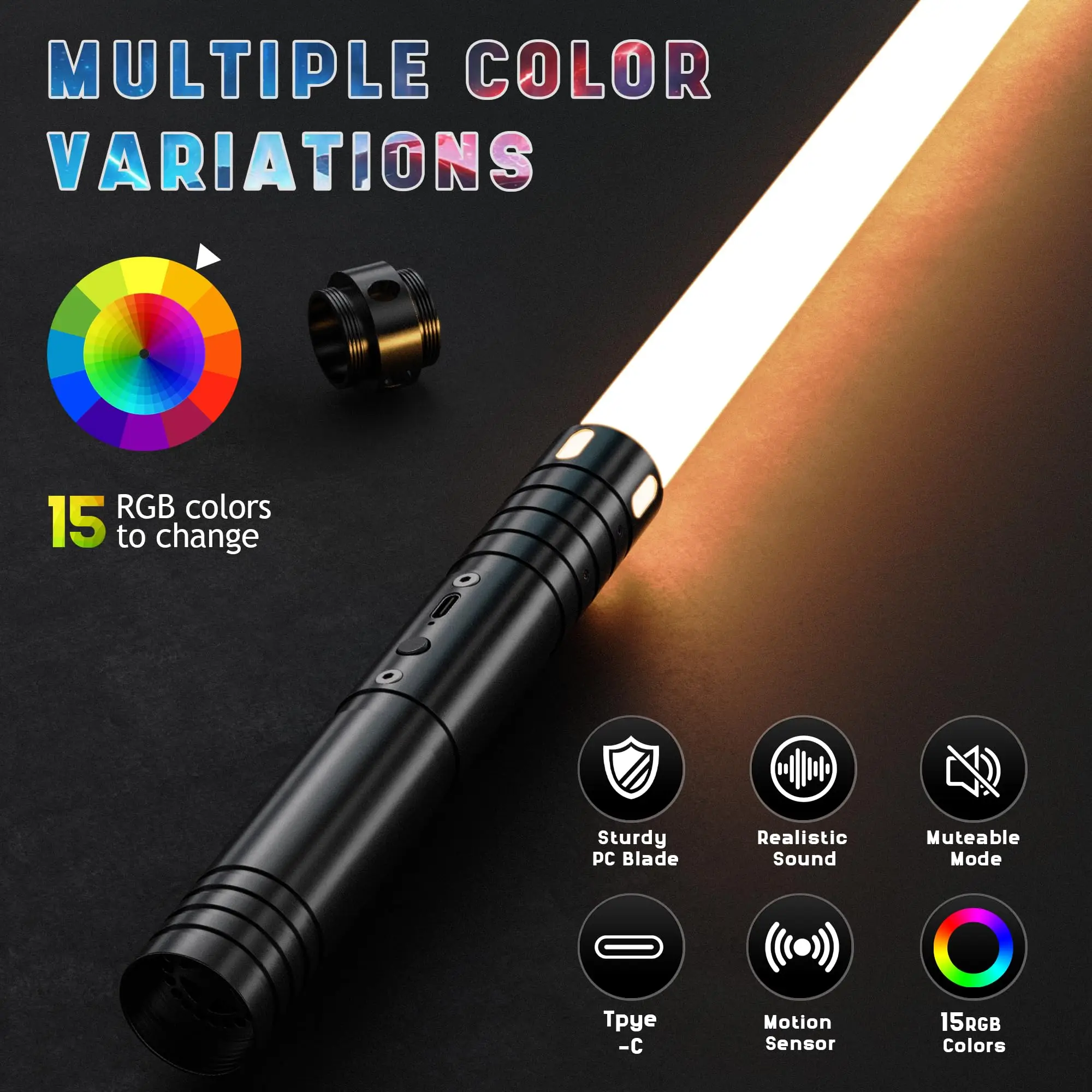 ของเล่นไลท์เซเบอร์ โลหะ 15 สี ชาร์จ USB โหมดเสียง 3 โหมดพร้อมเอฟเฟกต์กระพริบ เหมาะสําหรับงานปาร์ตี้ วันฮาโลวีน