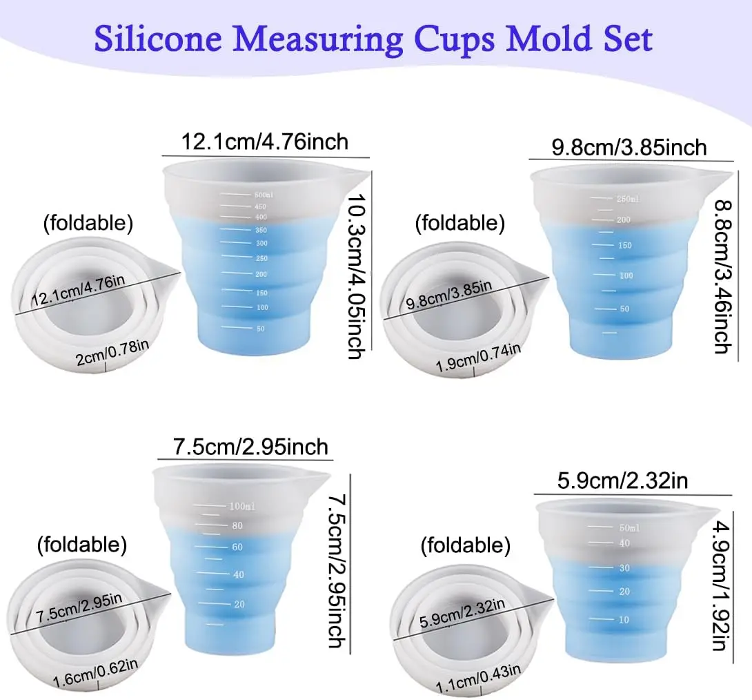 Silicone Resin Measure Cups Graduated Silicone Measuring Collapsible Silicone Measuring Cups for Epoxy Molds