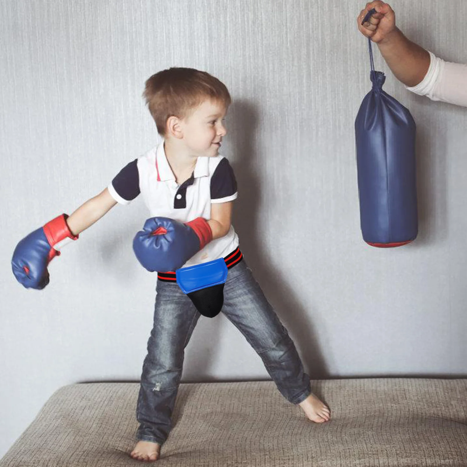 

Kids Groin Protector Blue Pu Material For Boxing Martial Arts Taekwondo Karate Mma Sparring Cup Pelvic Abdominal