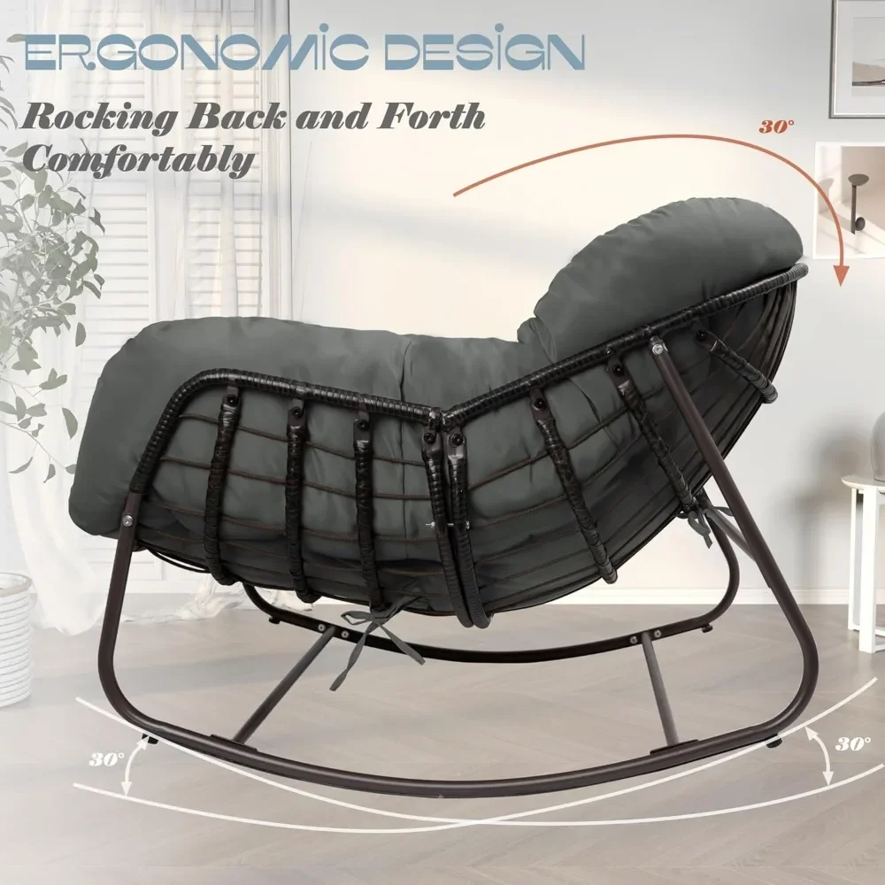 Oversized Patio Rocking Chairs with Padded Cushion& Pillow-Comfortable Rocker Egg Chair for Front Porch