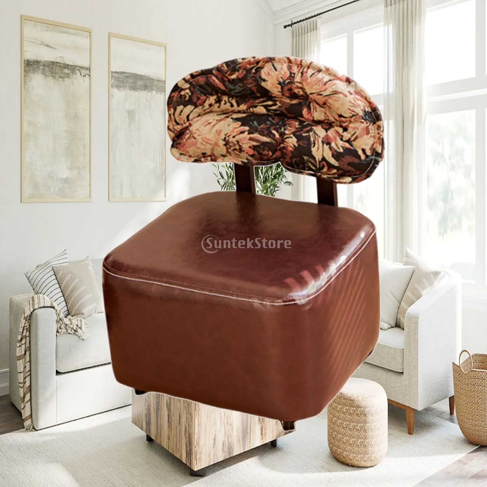 

Adjustable Square Rolling Stool with Footrest and 360 Swivel Wheels PU Leather Seat for Kitchen Shop