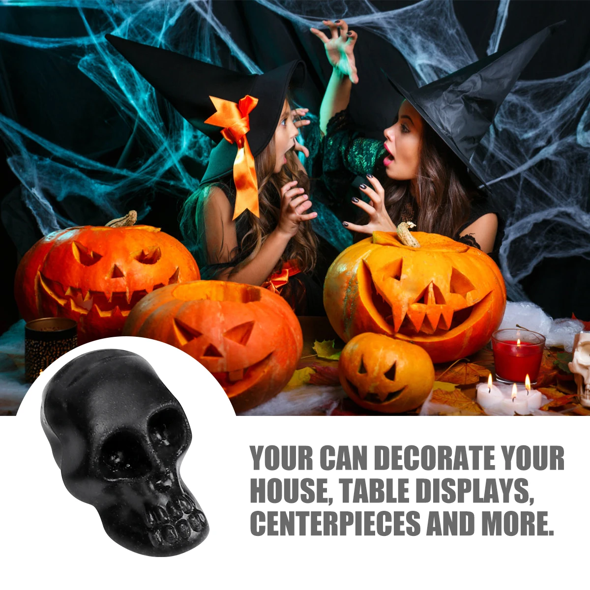 

50pcs Skull Halloween Decor Decorations Black Plastic Fake Skulls for Halloween DIY Craft Gifts Home Decor Accessories