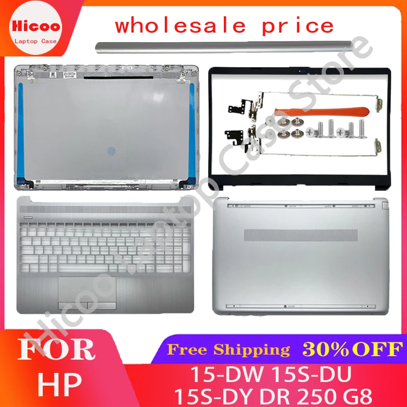 For HP 15-DW 15S-DU 15S-DY DR 250 G8 Laptop LCD Back Cover Front Bezel Hinges Palmrest Bottom Case Silver L52012-001 L52007-001