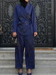 KONDALA Vintage Chic Casual Women Suit V Neck Pockets Blazer Straight Loose Pants New Fashion 2024 Autumn Office Lady Set