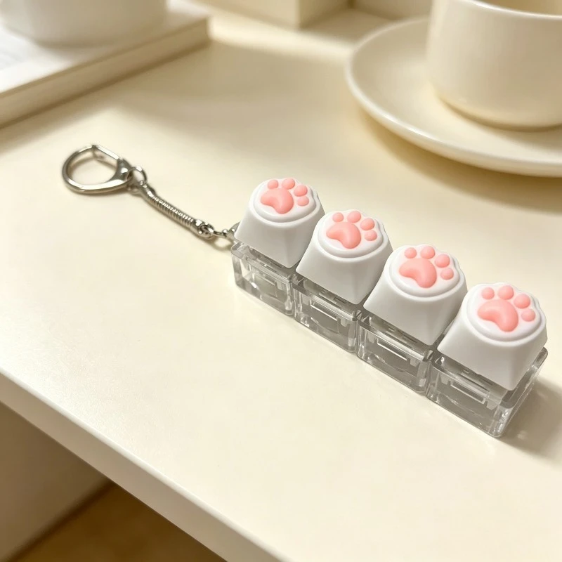 Silicone Cat Paw Fidget Keychain Pressable Relax Button Tetris Shape Keyboard Tester Decompression Toy For Daily Stress Relief