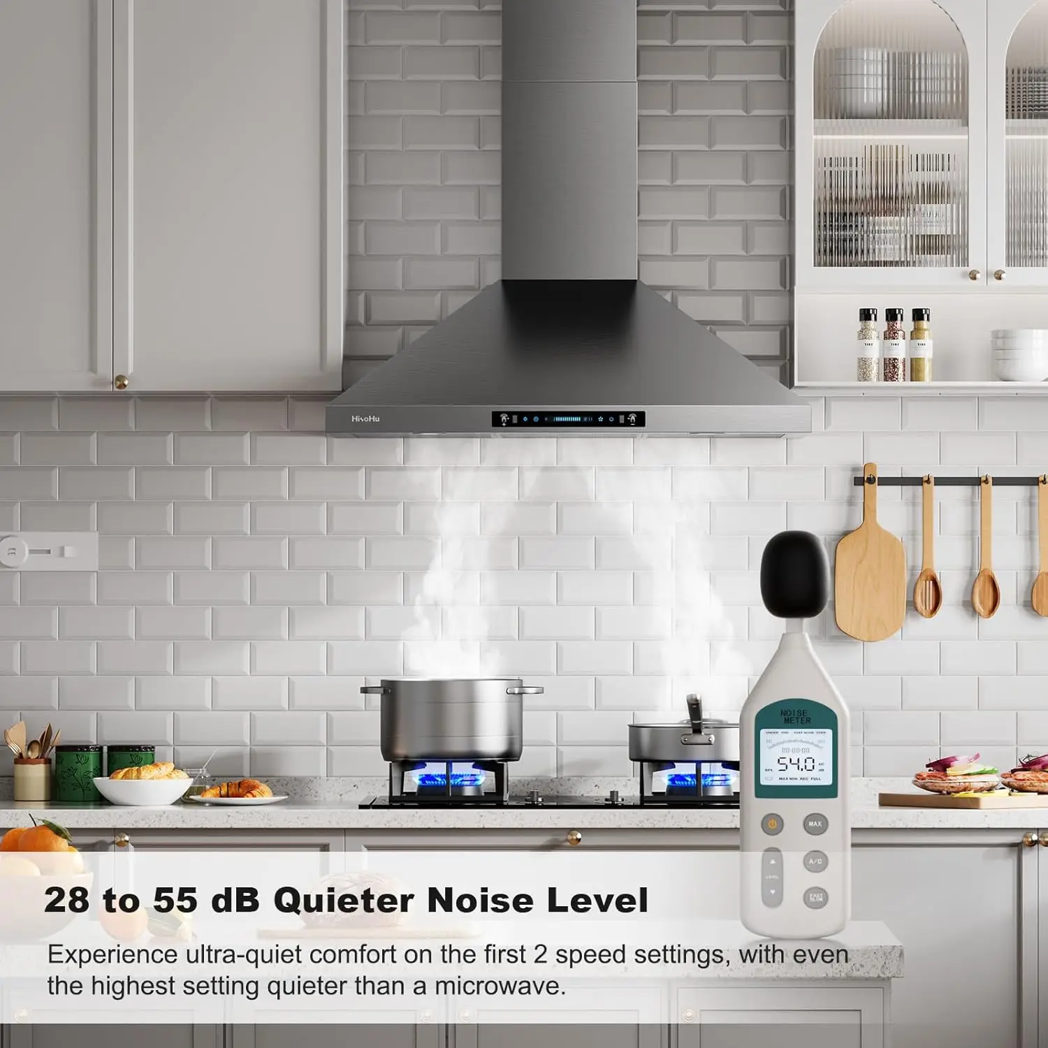 Ductless/Ducted Convertible, 780 CFM Kitchen Vent Hood, Aluminum Mesh Filter,4 Speed Gesture Sensi