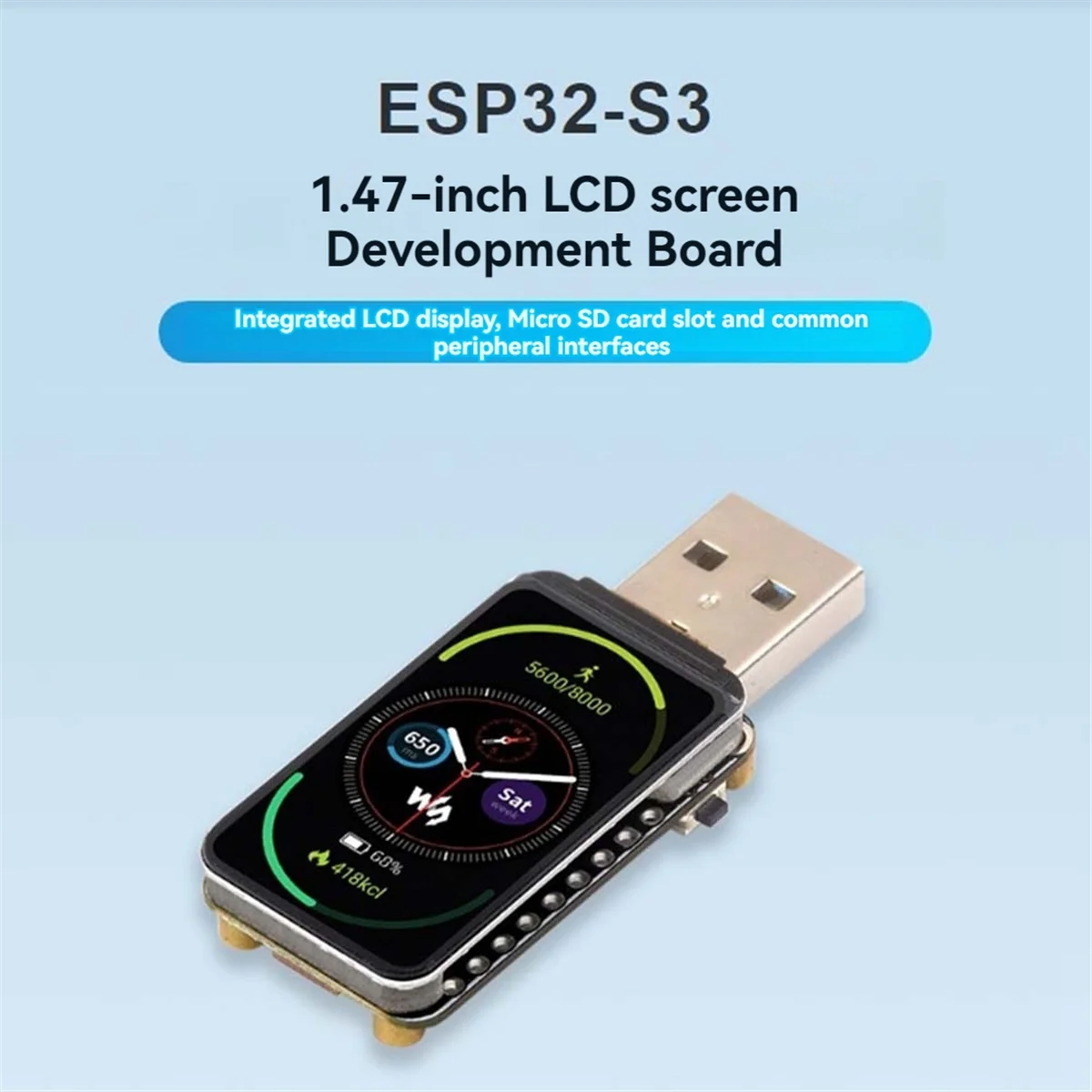 ESP32-S3 Development Board 1.47 Inch LCD Display On-Board RGB Color Micro-SD Card Holder Full-Speed USB Serial Port