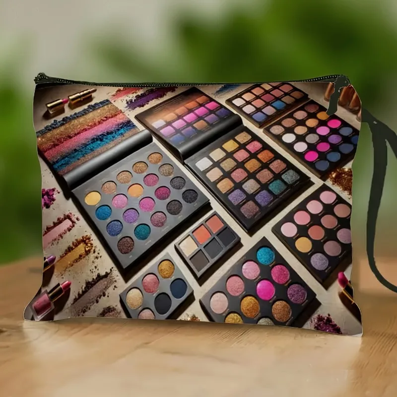 Colorful Eyeshadow Palette Makeup Bag Lipstick Portable Travel Wrist Strap Toiletries Storage Bag Makeup Artist Must-Have
