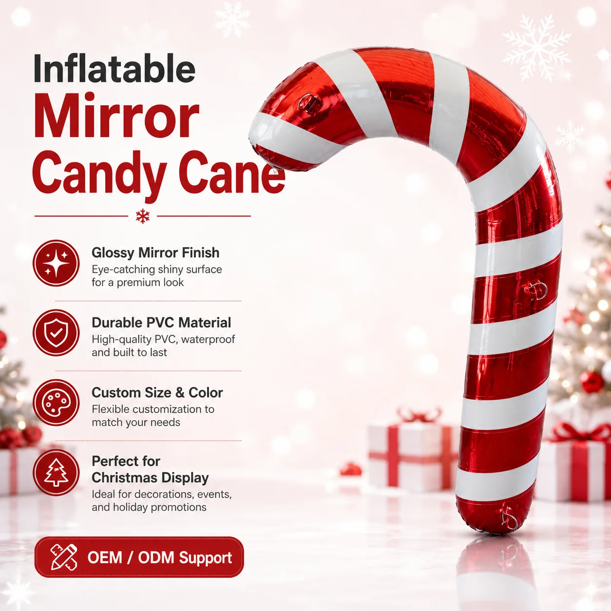Giant Inflatable Christmas Ornament Balls, Candy Cane Decorations, Holiday Display Props for Outdoor Festival Events, 6ft Tall