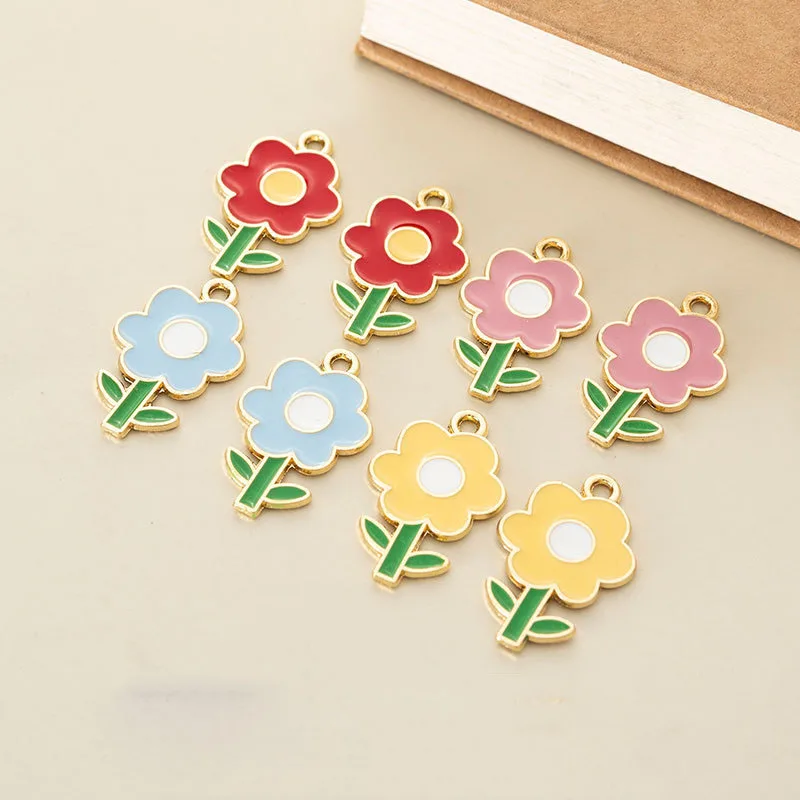 

4Pcs Color Alloy Oil Drip Sunflower Pendant Flower Charm Bag Keychain Accessory DIY Jewelry Accessory