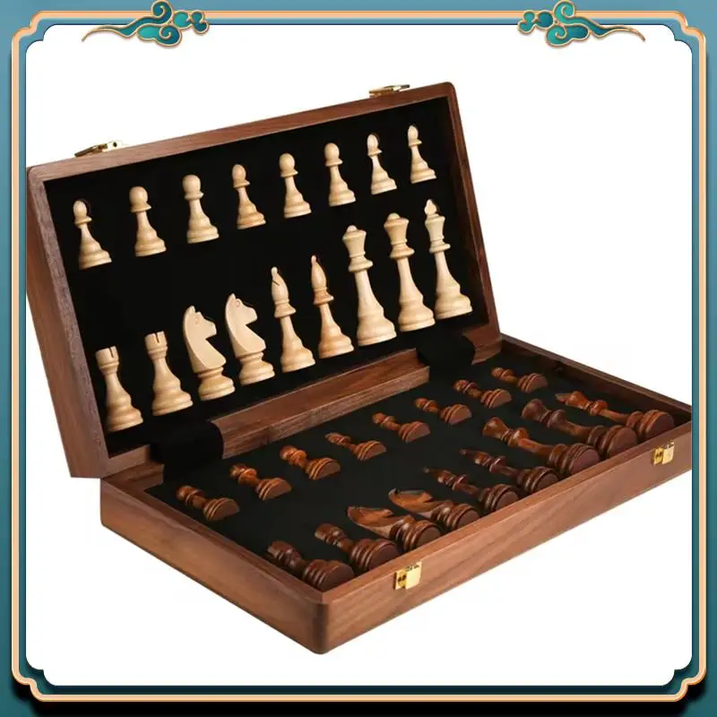 Latest Chess Set Top Grade Wooden Folding Big Traditional Classic Handwork Solid Wood Pieces Walnut Chessboard Children Gift