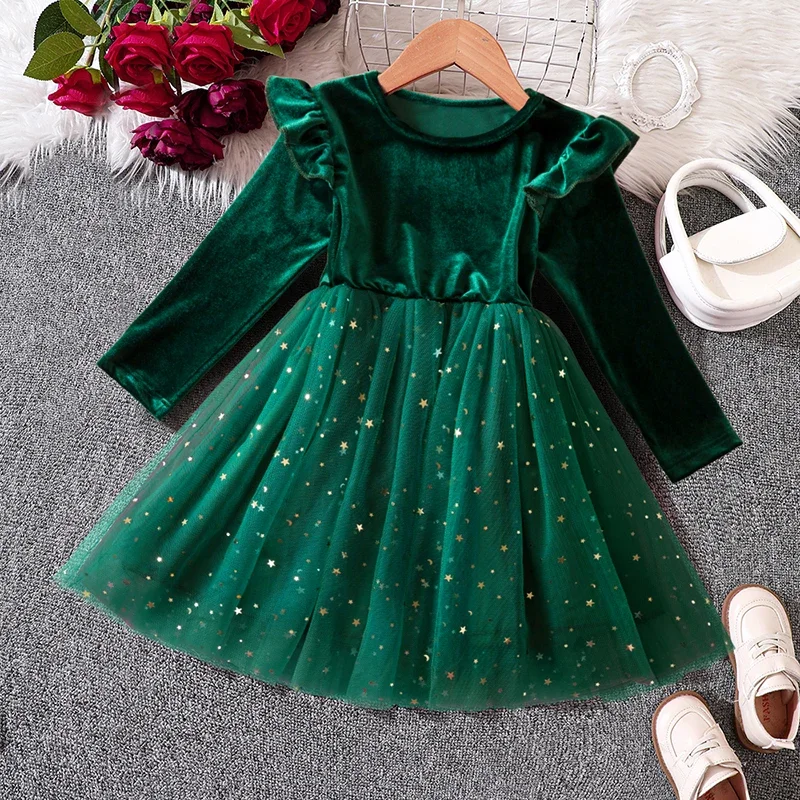 2024 New In Dress Autumn Winter Sequins Dress for Girls Prom Dress for Wedding Party Tutu Christmas Birthday Kid Clothes 3-8 Yrs