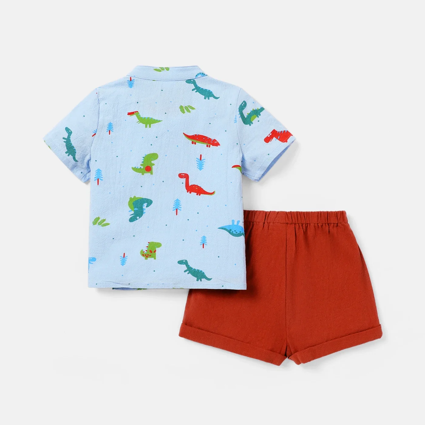 PatPat 2pcs Baby Boy 100% Cotton Short-sleeve Allover Dinosaur Print Shirt and Solid Shorts Set Soft and Comfortable