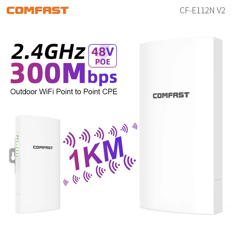 COMFAST 2PC 1KM 300Mbps Outdoor CPE Bridge 2.4Ghz Wireless WiFi Router AP Repeater Signal Extender Ap P To P Router With 24V POE