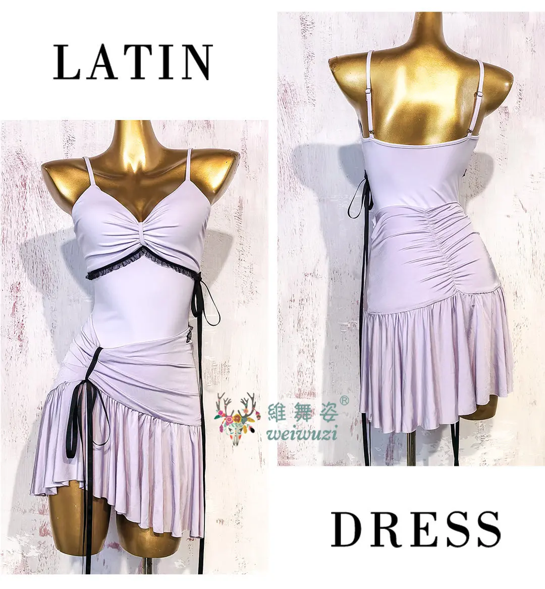 Damen Rückenfreies Trägerkleid Erwachsenen-Lateintanz-Übungskleidung Rumba Salsa Tanzkleid Slip Lateintanz-Auftrittskleid – Detail 7