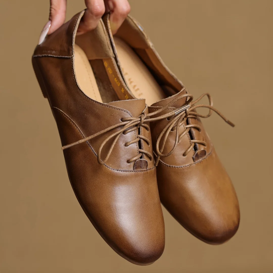 

danxuefei women's cow leather lace-up flats oxfords round toe high quality soft comfortable casual female daily shoes for woman