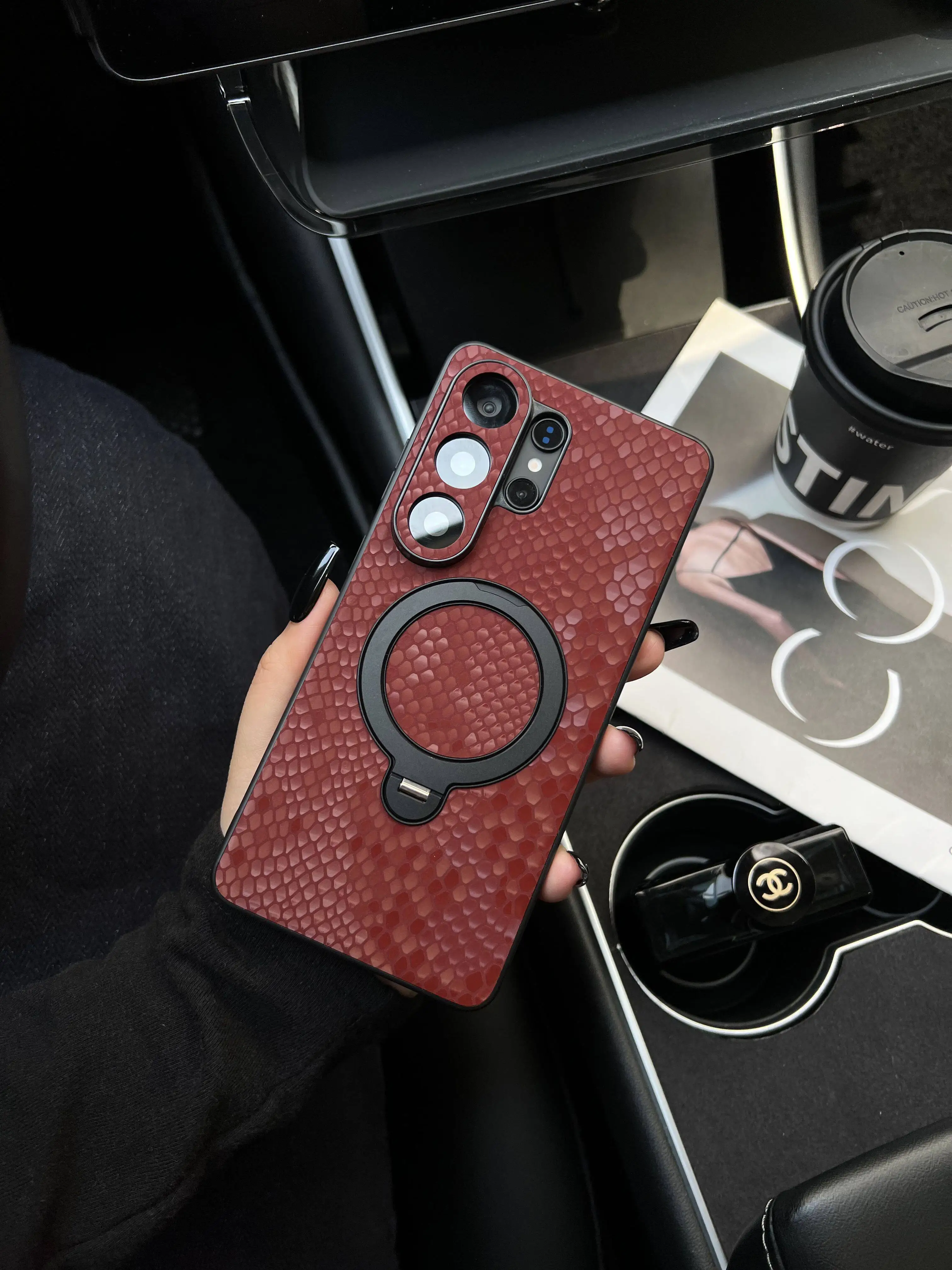 

Чехол для телефона с беспроводной зарядкой MagSafe для Samsung Galaxy S26 Ultra, из натуральной кожи с узором под змеиную кожу, с подставкой, для S26+ и S26.