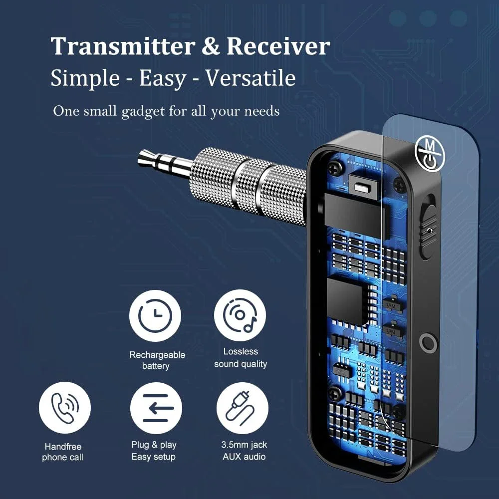 New Bluetooth 6.0 Transmitter Receiver 2 in1 Wireless Adapter 3.5mm Audio AUX Adapter For Car Audio Music Aux Handsfree Headset