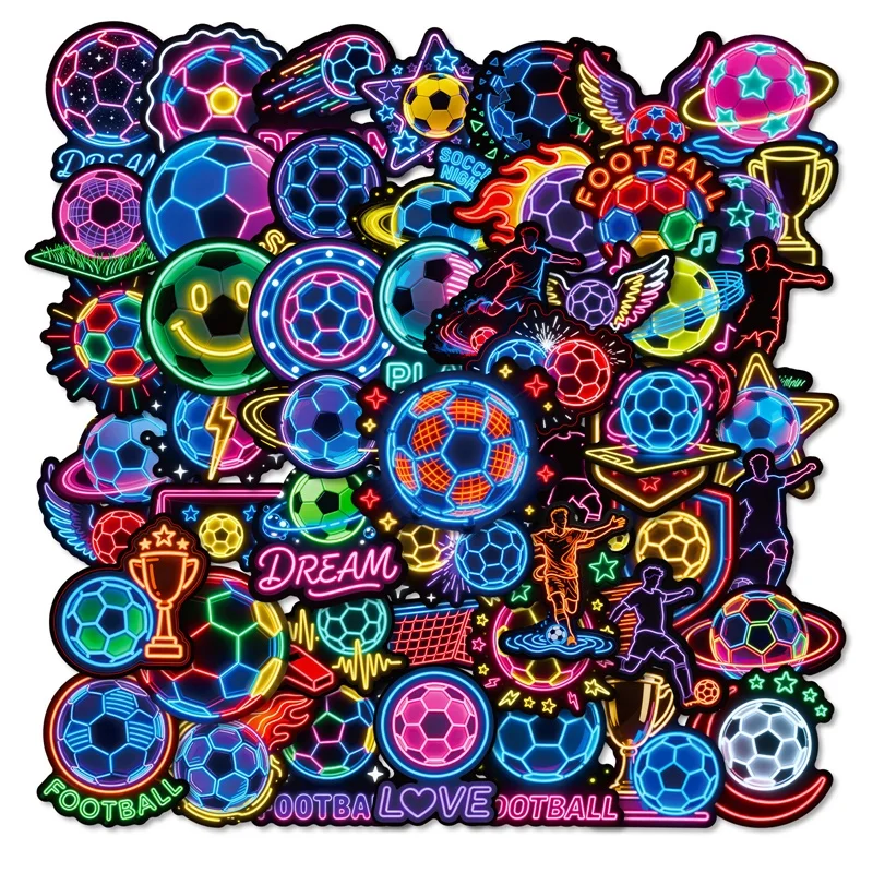 

10/30/56 шт. неоновые наклейки из ПВХ в виде футбольных мячей, эстетичные цветные наклейки для самостоятельного оформления телефона, ноутбука, багажа, скейтборда, граффити-декали