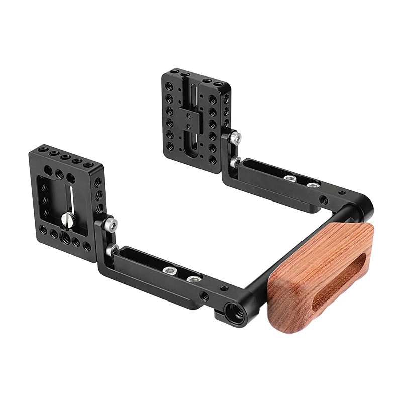 HDRIG Camera Half Cage Kit With Wooden Right-side Handgrip & Adjustable Mounting Plates For Canon 600D 70D 80D