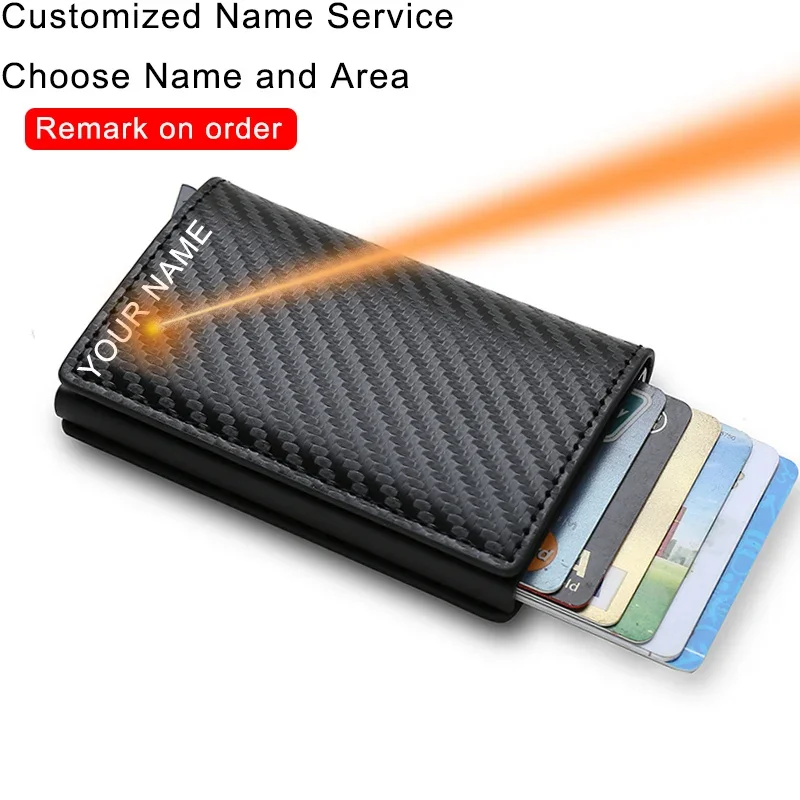 

Custom Card Holder Men Wallets Rfid Black Carbon Fiber Leather Minimalist Wallet Gifts For Men Personalized Carteira Masculina