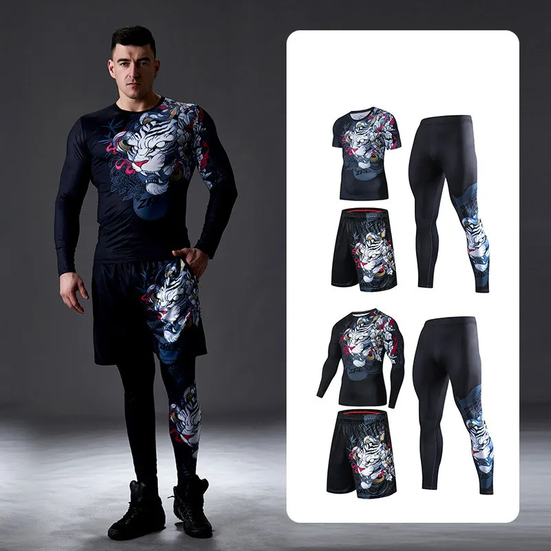 Men Long Sleeve Boxing Jersey Male GYM Fitness Tee Leggings Short Sport Running Set Skiing Basketball Football Clothes Suit D809