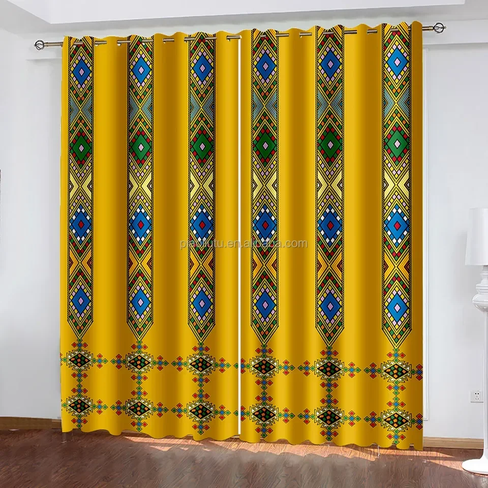 Ethiopian Nation of Africa Design Light Filtering Drapes Window Curtains for Living Room Bedroom 2 Pieces Decor